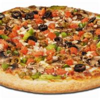 Vegetarian Sampler (Medium) · Smoked Provolone cheese, mushrooms, bell peppers, onions, green olives, black olives and fre...