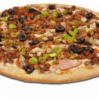 Sampler® - Large · Smoked Provolone cheese, pepperoni, mild sausage,
Canadian bacon, ground beef, green olives,...