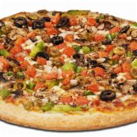 Vegetarian Sampler® - Large · Smoked Provolone cheese, fresh
mushrooms, bell peppers, black olives, green olives, white on...