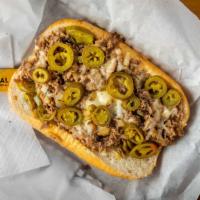 Hot Pepper Cheesesteak · Steak, onions, provolone cheese, jalapeno peppers.