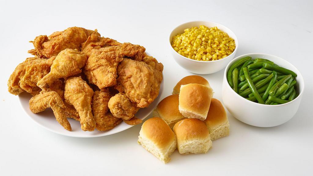 12-Piece Chicken Meal · 3 wings, 3 legs, 3 breasts, 3 thighs, 3 large sides, and 6 rolls/biscuits. Serving size: 6.