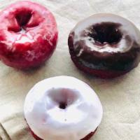 Red Velvet Cake Donut · Glazed , White Frost, Chocolate Frost available