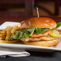 Chicken Bacon Sandwich · Fresh grilled chicken, with lettuce tomatoes, bacon, and mayonnaise, topped with a brioche bun