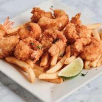 Butterflied Shrimp · 8 hand battered butterflied shrimp served with a side of your choice.