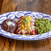 Enchiladas · Served with choice of Spanish or
cilantro brown rice & choice of charro beans or
refried bla...