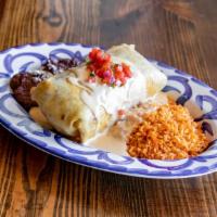 Chimichanga · large burrito stuffed, lightly fried and topped with queso blanco & pico de gallo