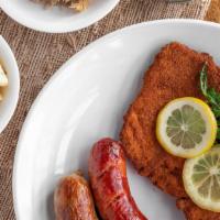 Sausage & Schnitzel Plate · Your choice of two sausages and a pork or chicken Wiener schnitzel. Served with sauerkraut i...