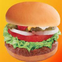 Texas Burger · Selected meat of beef, tomato, onions, lettuce and pickles with home made bun.