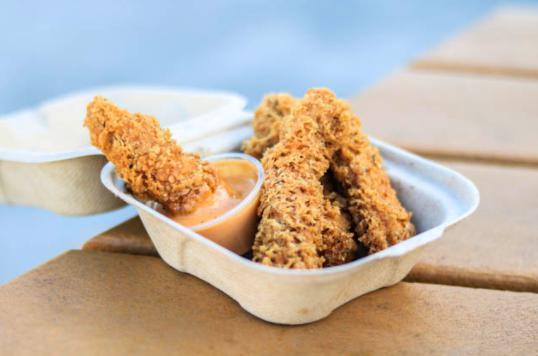 Buffalo Chikn Strips · 4 freshly breaded chikn strips tossed in our signature spicy garlic buffalo sauce and served with House Ranch