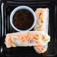 Spring Rolls (2 Rolls) · Chilled rice paper with, avocado, carrots, cucumber, choice of dipping sauce