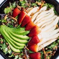 Ichigo Salad · A Spring Mix and Spinach Salad tossed with Carrots, Cucumber and our Homemade Poppy Seed Dre...
