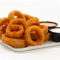 Crispy Onion Rings - Mega · 13 crispy onion rings with Smoky BBQ mayo and ranch.