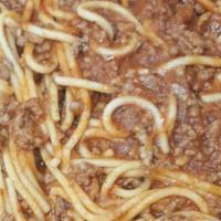 Monday Spaghetti · Marinara sauce and ground beef.