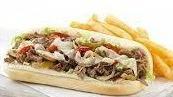 Aj'S Texas Philly Combo · Smoked brisket on a toasted sweet sourdough bun, melted pepper jack cheese, grilled onions, ...