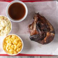 Smoked Chicken Plate · Leg & thigh or Wing and Breast, includes two sides. Drink not included.
