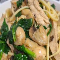 Chicken Marsala Bowl · Sliced chicken cutlet, fresh mushrooms, roasted garlic, and linguine tossed in a savory mars...