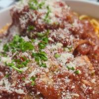 Lunch Spaghetti And Meatballs · House made pork and beef meatballs and savory marinara sauce tossed with spaghetti, parmesan...