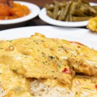Alfredo Tilapia  · Three side items included. Served daily.