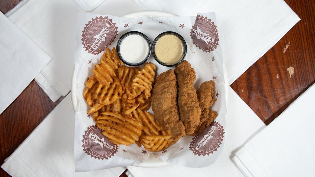 Chicken Tender Basket · Served with waffle or straight fries.