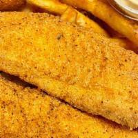 5 Pc Catfish, Fries, 2 Hushpuppies - Basket · Includes: 5 good sized catfish fillet pieces, hush puppies, and fries. Very filling for one ...