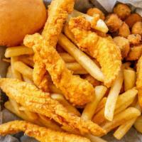Kid'S Chicken Strips · Served with your choice of one side.