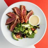 Seared Ahi Tuna Salad · Limited time only price! Mixed greens, avocado, green beans, tomato with our very own Wasabi...