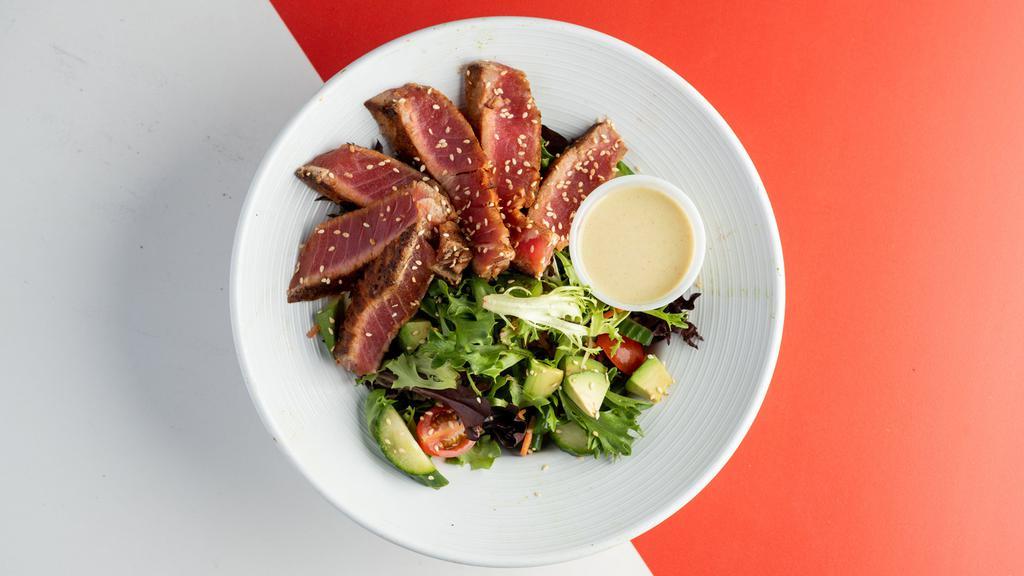 Seared Ahi Tuna Salad · Limited time only price! Mixed greens, avocado, green beans, tomato with our very own Wasabi dressing.