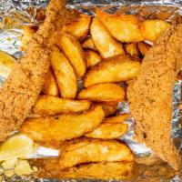 Fish Platter · 1 Fried catfish, fries & hush puppies.
