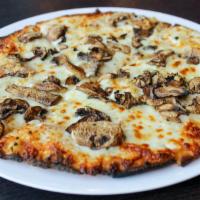 The White Out · Olive oil, shredded mozzarella, parmesan, fresh mushrooms and garlic.
