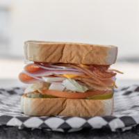 Extreme Club (Hot Or Cold) · Turkey, ham, American and provolone cheese, bacon, mayo, lettuce, tomato, onions, pickles, T...