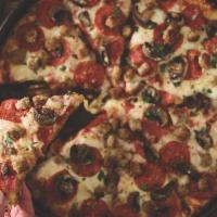 The Classic Pizza · Pepperoni, sliced mushrooms, Italian sausage and roasted garlic.