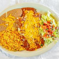 Enchiladas · Choose 1 - Three ground beef enchiladas con carne, Three chicken enchiladas con salsa Verde ...