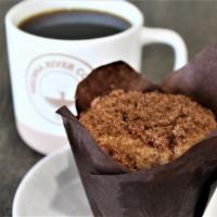 Cinnamon Muffin · Tender fluffy crumb cake with a cinnamon streusel filling and topping.