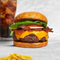 Back To Bacon Burger · (Halal) American beef patty topped with melted cheese, layers of crispy turkey bacon, lettuc...