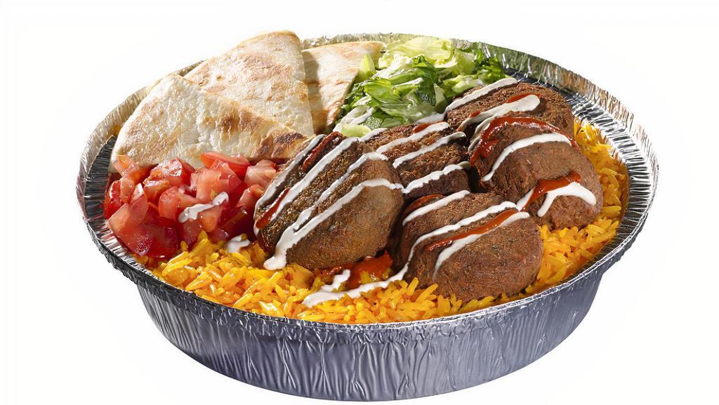 Falafel Platter · Platters are served with one white sauce and one red sauce. Regular platters are served with two white sauces and one red sauce.