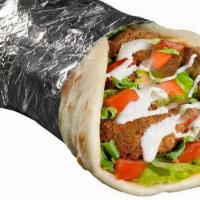 Beef Gyro & Falafel Sandwich · Sandwich served with combo of falafel & beef gyro.  Served with one white sauce and one red ...