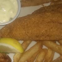 Catfish · Two fillets grilled, blackened or fried with your choice of two sides.