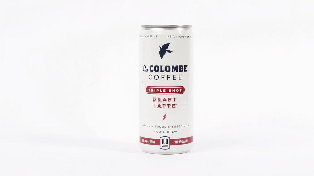 La Colombe Coffee Draft Latte Triple Shot 9 Oz · The full taste and texture of a true cold latte, complete with a frothy layer of silky foam - now with more coffee! Triple Draft Latte is made with whole, real ingredients like nutrient-rich milk and 3 shots of cold-pressed espresso. Lactose-free and minimally, naturally sweetened with cane sugar, for a healthier, stronger jolt. Best enjoyed chilled!