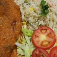 Chile Relleno Carne · Stuff pepper with rice and beans.