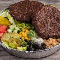 Chapli Kabab Salad Platter · Served with tomato, lettuce, cucumber, japapeno, chickpeas, corn, giardinierIa, black olives...