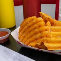 Waffle Fries · Battered fries.