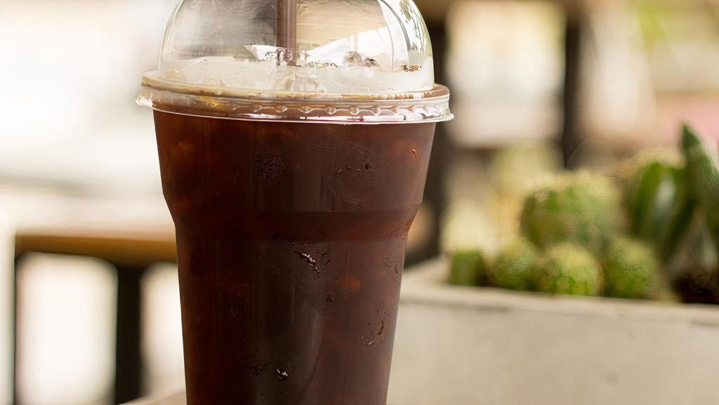 Iced Americano · Espresso + water poured over ice.<br />Double shot for 12oz and Triple for 16oz and 20oz.