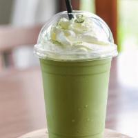 Honey Matcha Frappe · Honey flavored, herbal green tea blended with whole milk and ice, topped with whipped cream.