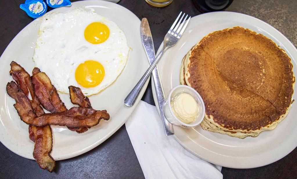 Pancake Combo · With 2 pancakes, 2 eggs and choice of bacon or sausage.