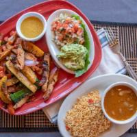 Pablo’S Spicy Fajitas · Our famous beef and chicken fajitas served with grilled veggies and jalapeños and our outrag...