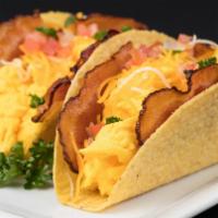 Bacon Egg & Cheese · Center-cut bacon scrambled eggs and shredded monterrey and cheddar jack cheese in a flour to...
