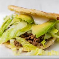 Gorditas · Two handmade corn covers with cheese and meat of choice topped with lettuce, tomato, avocado...