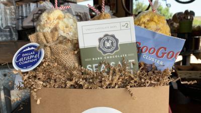Thank You Gift Box · Give the sweetest gift of thanks with this box full of gourmet gratitude!  This is filled with White Cheddar, Classic Caramel and Movie Theatre popcorn.  Also included is a bag of Dallas Caramel Co. caramels, Sea Salt Chocolate Bar and a Goo Goo cluster.