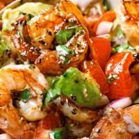 Shrimp & Avocado Salad · spring mix, tomatoes, red radish, cilantro, fresh horseradish, fresh lime, extra virgin oliv...