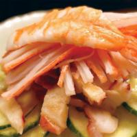 Seafood Sunomono Salad · Sliced octopus, cucumber, crabstick and shrimp served with citrus sweet dressing.

Consuming...